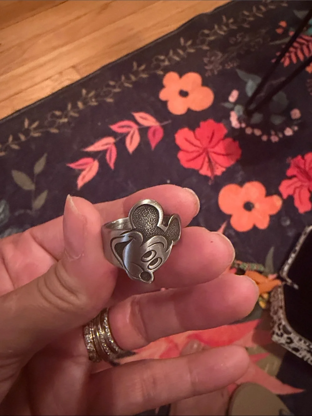 Vintage Mickey Mouse Silver Tone Ring  Size 9 but it is adjustable